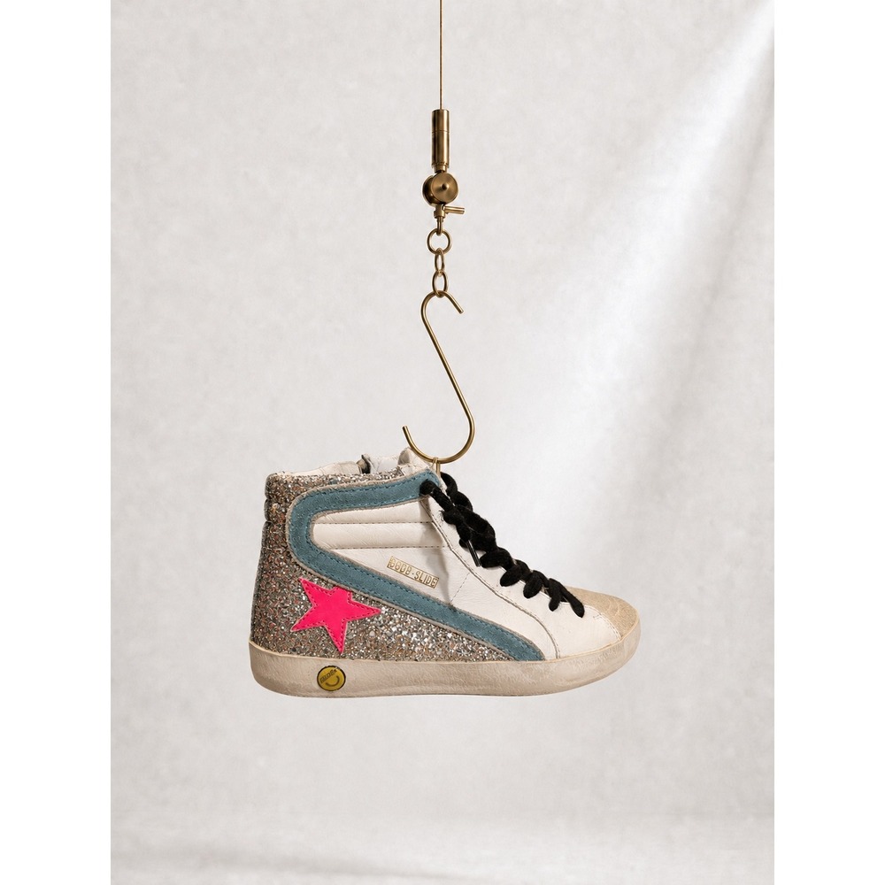 Golden Goose Slide Sneakers‎ 34 Pink Star Glitter Turquoise High Top GGDB Smiley